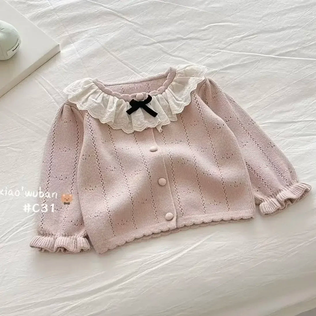 Girls cardigan sweater 12M-7Y children's thin coat Kids knitted long-sleeved clothes