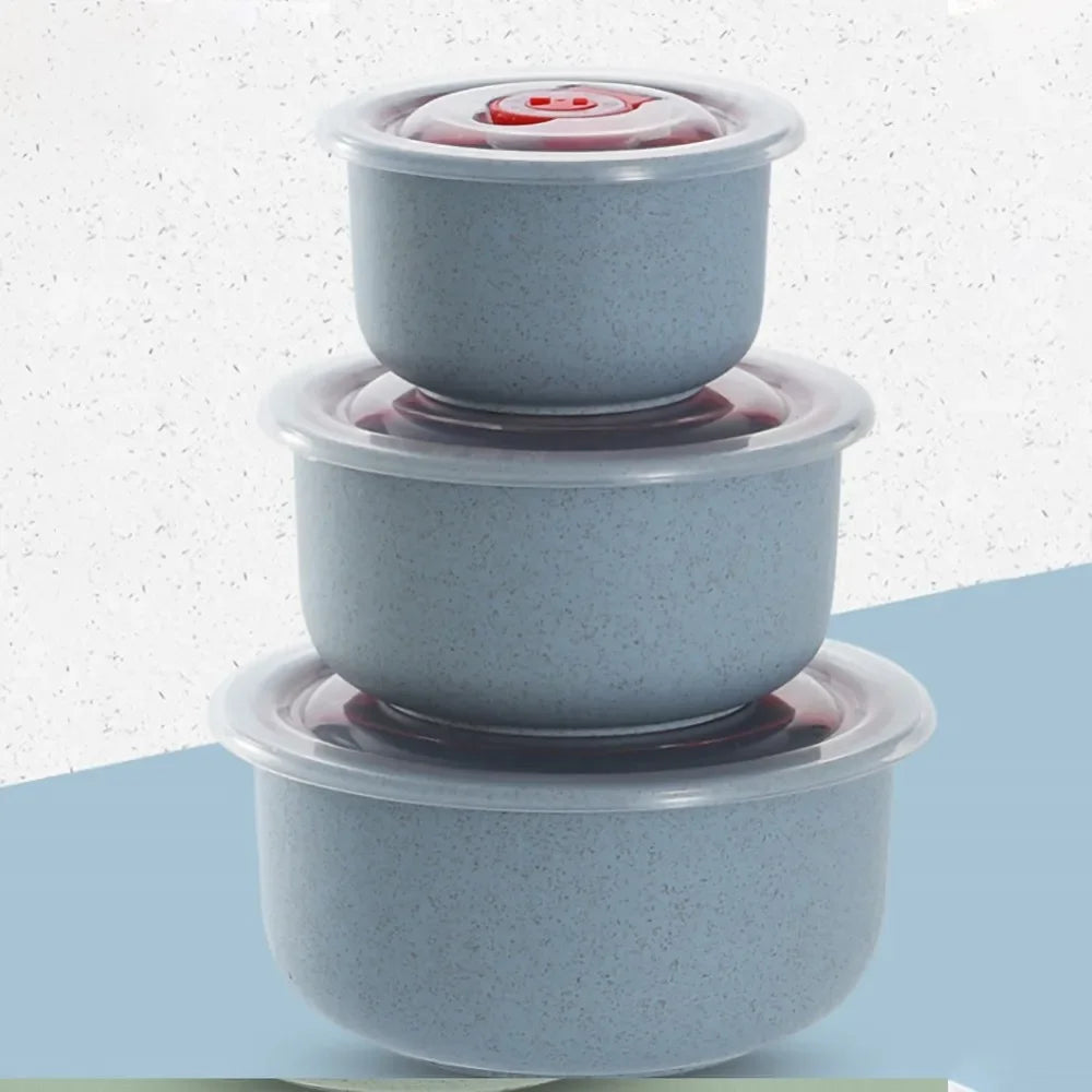 Fiambrera Bento de Paja de Trigo de 3 Piezas, Tazón de Ensalada Ecológico con Tapa, Apto para Microondas, Contenedor de Alimentos, Vajilla de Cocina