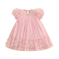 3-8Y Kid Girl Tulle Dress 3D Butterfly Short Sleeve Square Neck Mesh A-Line Dress for Spring Summer