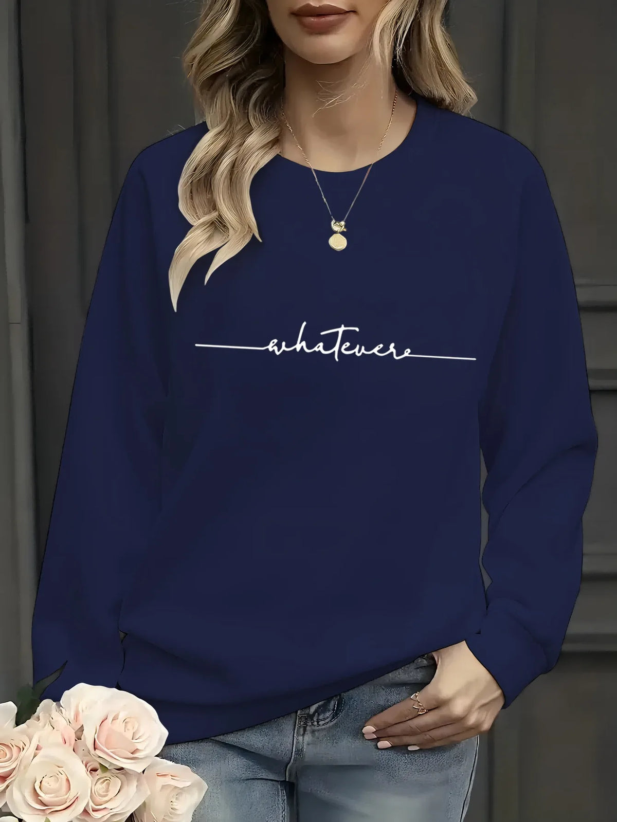 Women's Casual Heart Print Pullover Sweatshirt - Long Sleeve Knit