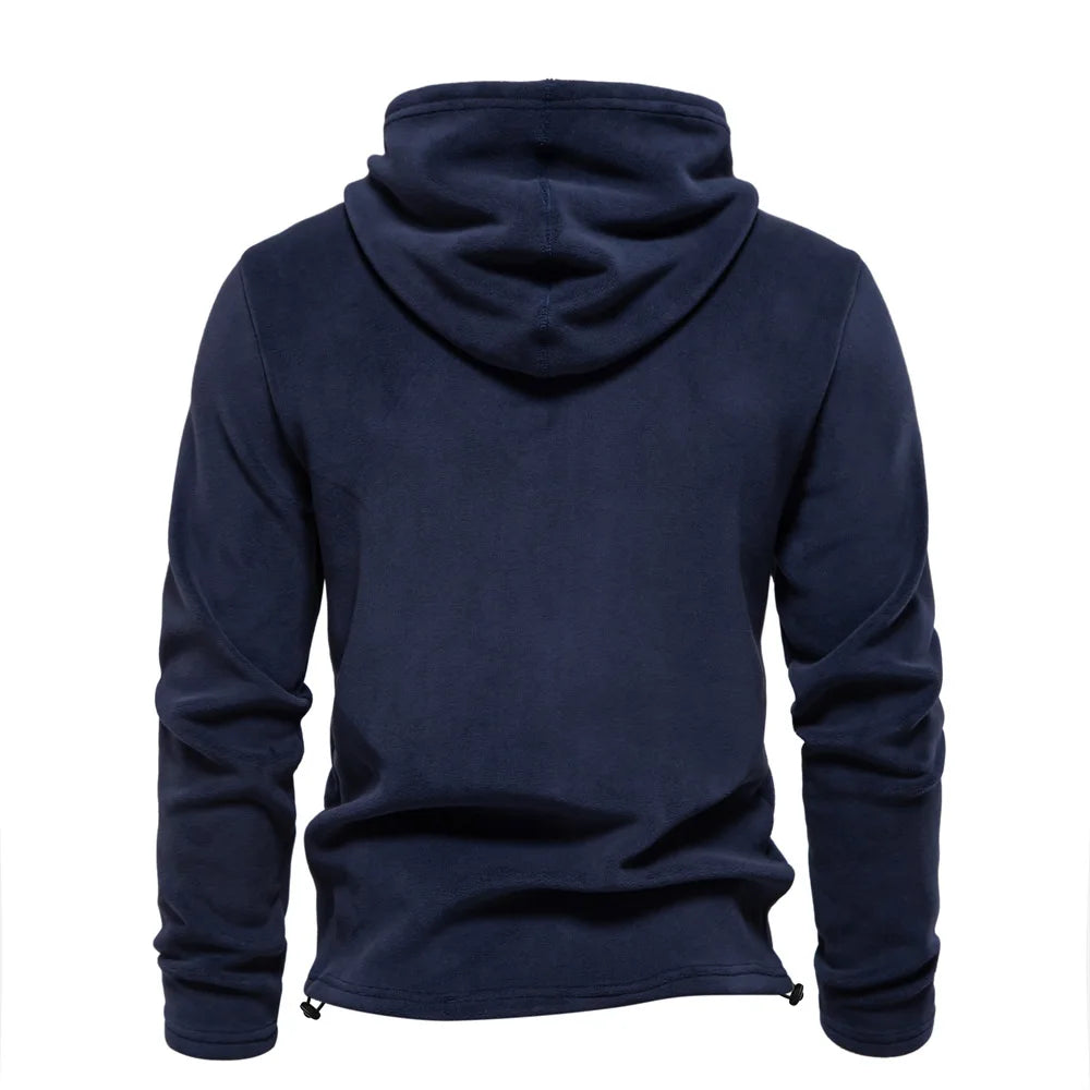 Men's Fleece Lined Hoodie Zip up Long Sleeve Stand Collar Versatile Winter Sweatshirt Business Casual Comfortable Polyester