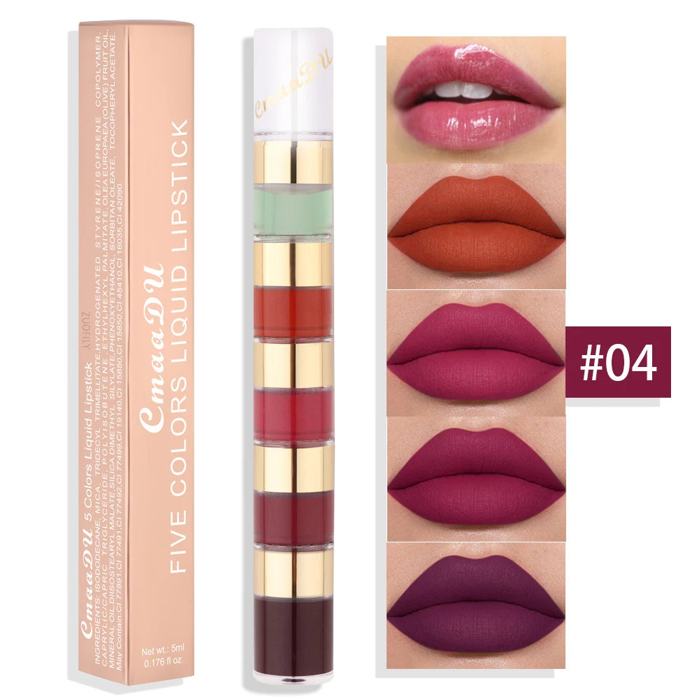 CmaaDu 5-in-1 Matte Lipstick Kit - Waterproof Long-Lasting Makeup
