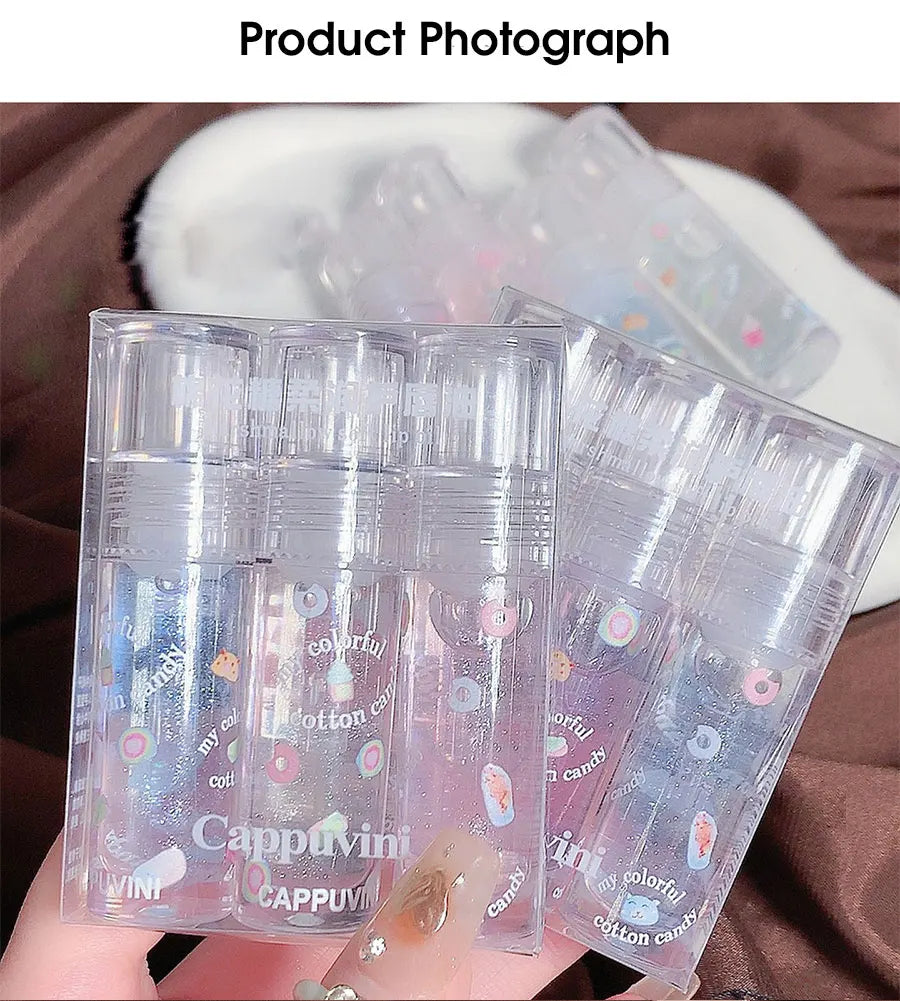 Cotton candy Lip Oil Lip Gloss Moisturizes hydrating water mirror fine shimmering transparent glass toot lips