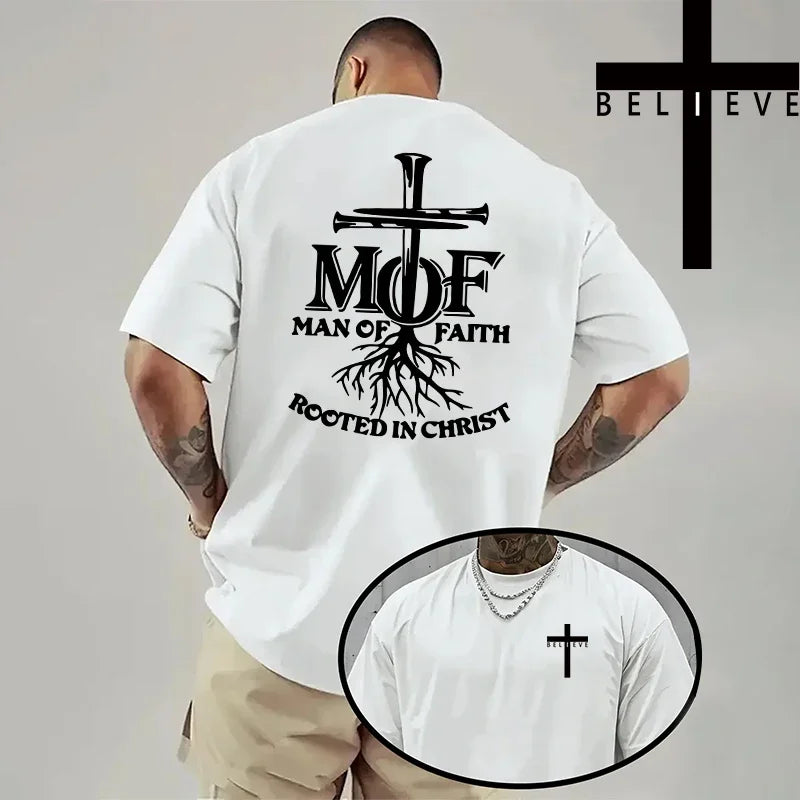 Men's Jesus Cross Print T-Shirt - Casual Short Sleeve Cotton Tee