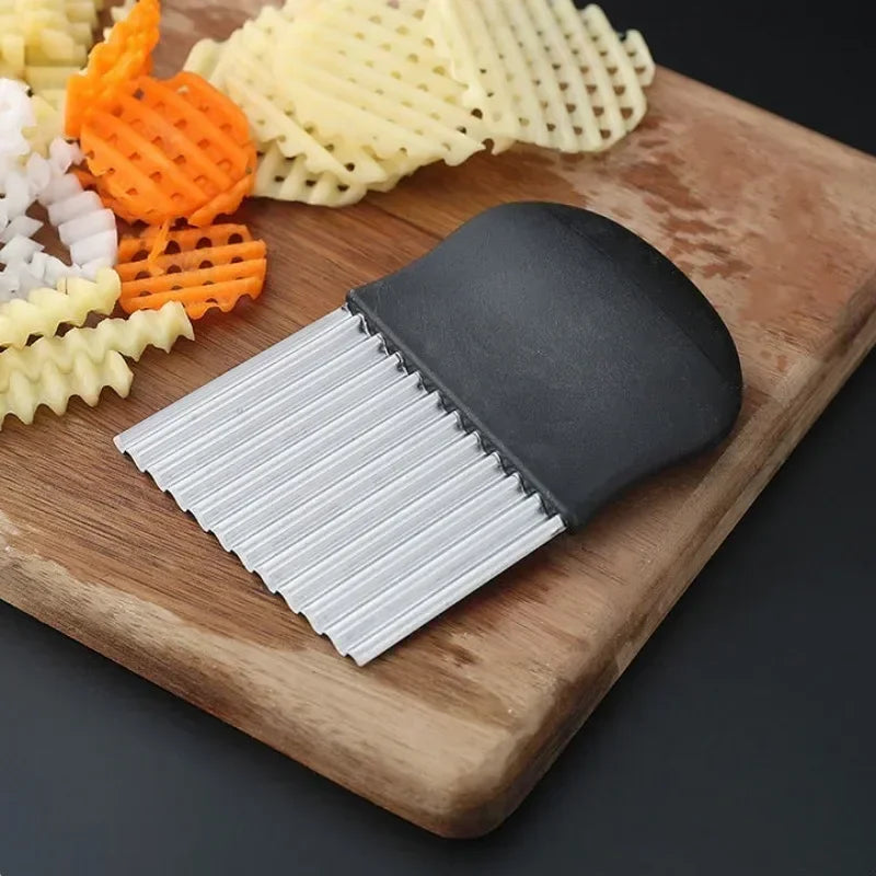 Cortador Ondulado de Patatas Fritas de Acero Inoxidable para Masa, Verduras, Frutas, Cuchillo de Cocina, Picador, Herramientas para Hacer Patatas Fritas, Gadget