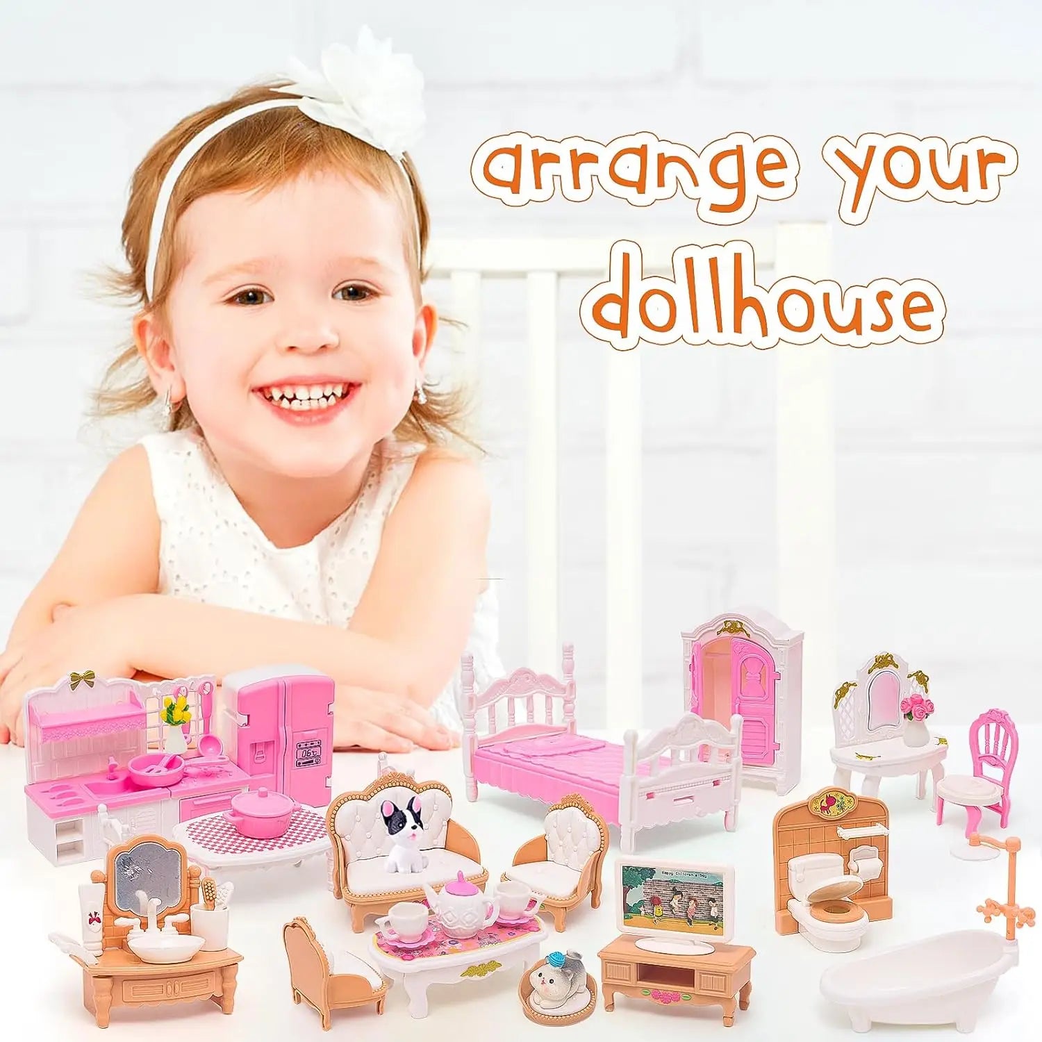 Dollhouse Furniture Set Accessories Doll House Mini Furniture Pretend Play Bedroom Living Room Bathroom Kitchen Kids Birthday