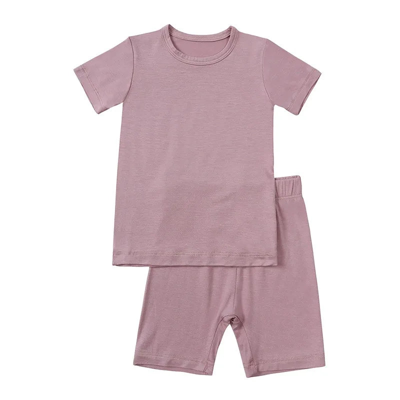 2-Piece Children's Bamboo Fiber Short-Sleeve Shorts Set - Pink