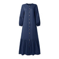 Modest Fashion Women Denim-Like Maxi Dress O-Neck Lantern Sleeve Button Up Abaya Robes ZANZEA Muslim Islamic Hijabis Kaftan