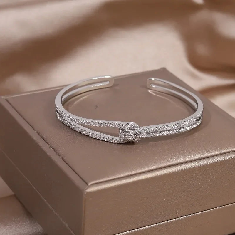 French New Design Zircon Letter X Two Color Plated Opening Bracelet For Elegant Women Daily Wear