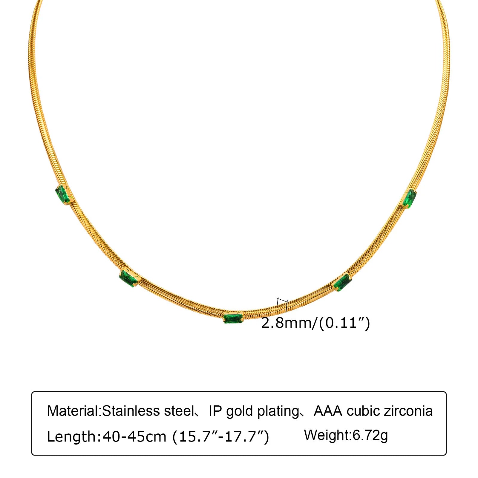 Retro Green Zircon Pendant Necklace For Women'S, Crystal Stone Chain Stainless Steel Gold Plated Luxury Birthday Gifts