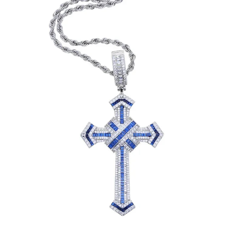 Moissanite Cross Pendant Necklace 14K Gold Long Chain Unisex Jewelry For Women And Men