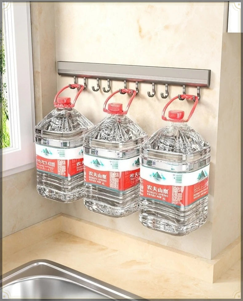 Gancho de cocina sin perforaciones, montaje en pared, organizador de almacenamiento de aluminio, fuerte capacidad de carga, soporte multifuncional para utensilios de cocina