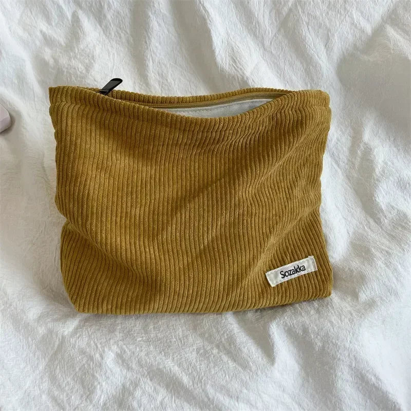 Soft Large Cosmetic Bags Women'S Neceser Makeup Toiletry Bag Fashion Travel Make Up Bag Corduroy Brush Pencil Organizer Case