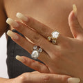 Vintage Baroque Pearl Ring Open Rings For Women'S 2025 Fashion Metal Irregular Geometric Pearl Ring With Zircon Wedding Jewelry