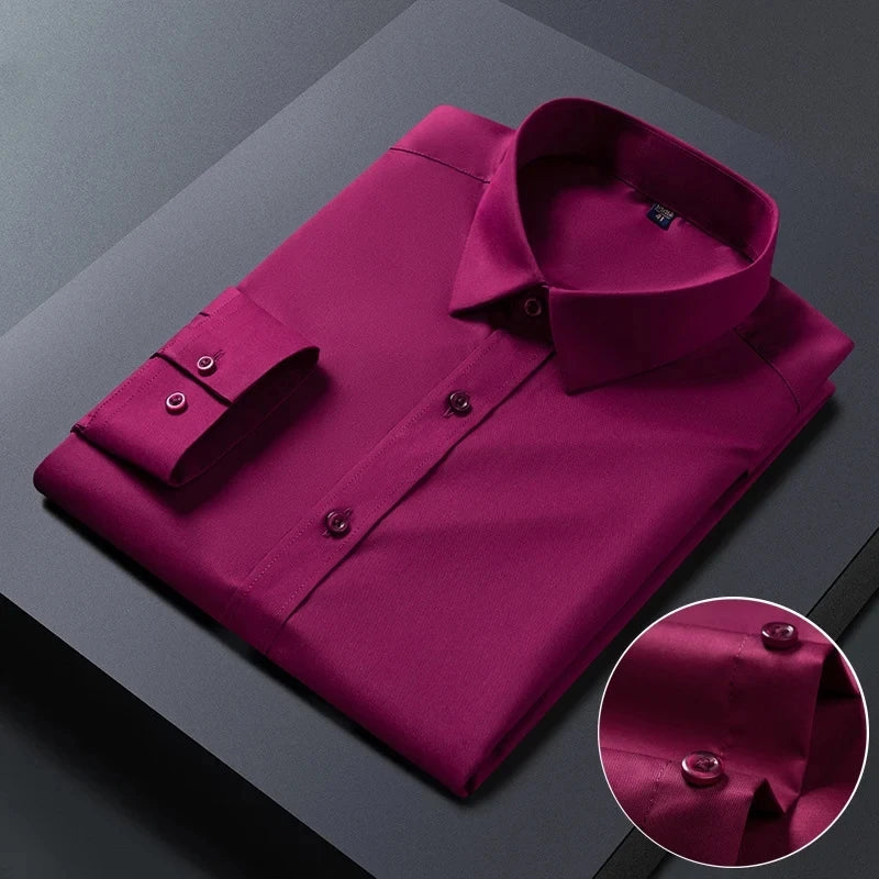 Bamboo Fiber AntiWrinkle Mens Long Sleeve Dress Shirt Slim Fit For Business Professionals