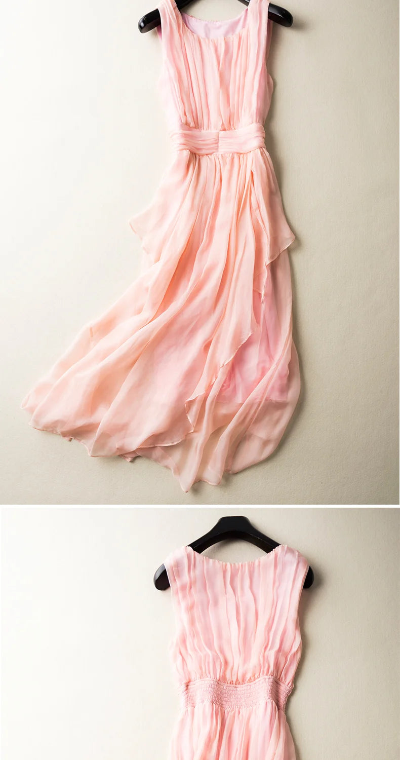 100% Mulberry Silk Dress Slim Silk Dress 2024 Summer Women's Clothing Super Fairy Beach Dresses Long Elegant Dresses For Women