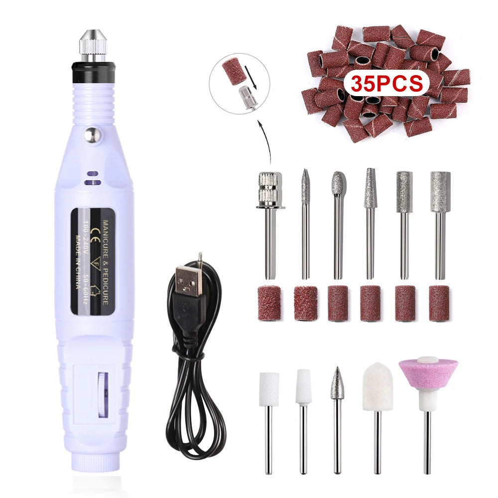 LULAA Portable Electric Nail Drill Machine Set Gel Polish Remover Dead Skin Nail Polishing Tools Kit Sander Nails Accessories