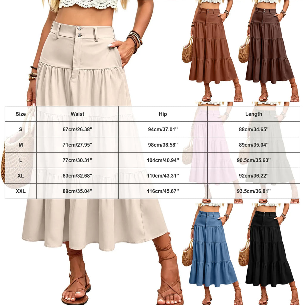 Damen High Waist Midi Mit Elastischem Bund Knopfleiste Eleganter A Linien Leichtem Material Für