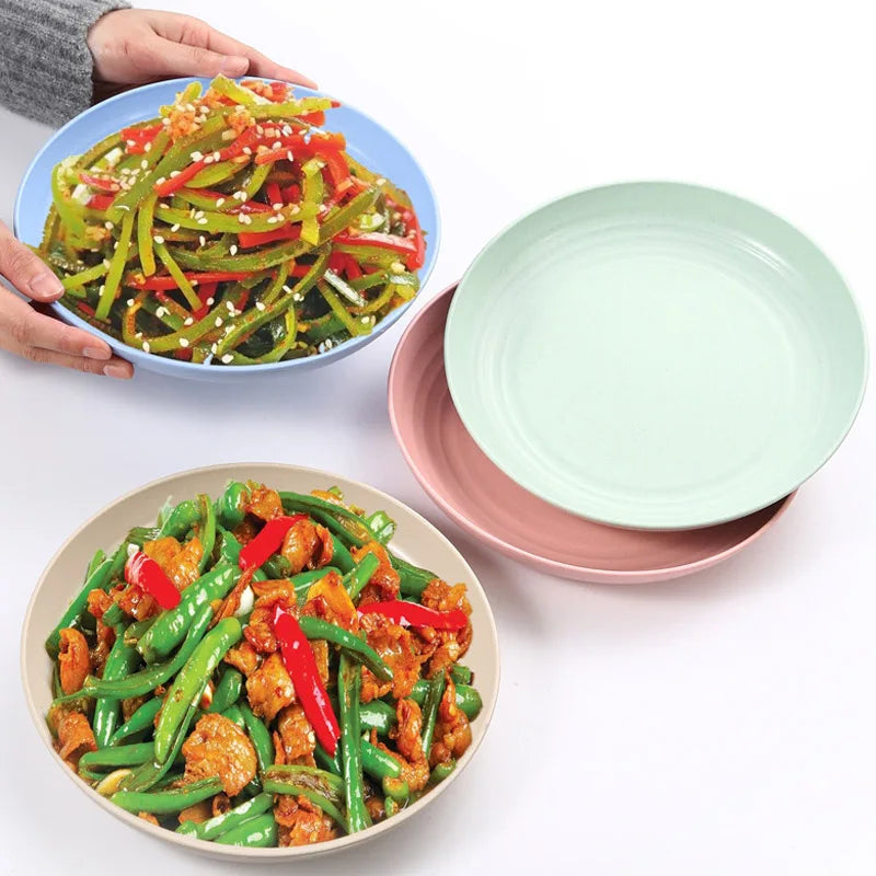 Wheat Straw Solid Color Round Plates Salad Dessert Dinner Reusable Microwave Safe Anti Fall And Shatter Plates Fruit Plate