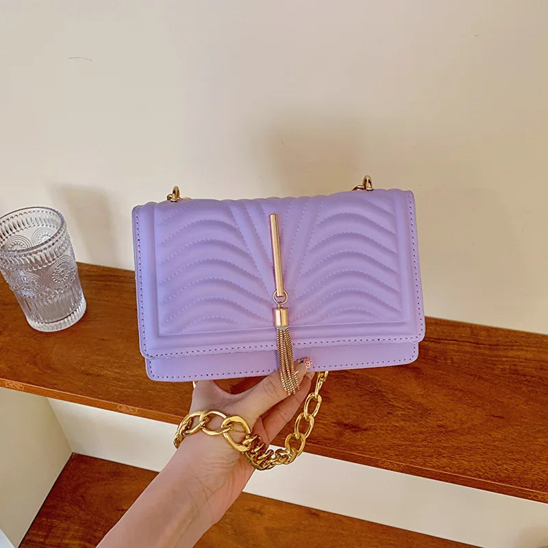 Brand Designer PU Striped Women's Shoulder Bag Fashion Tassel Chain Crossbody Bag Small flap Handbag  2023 Trend