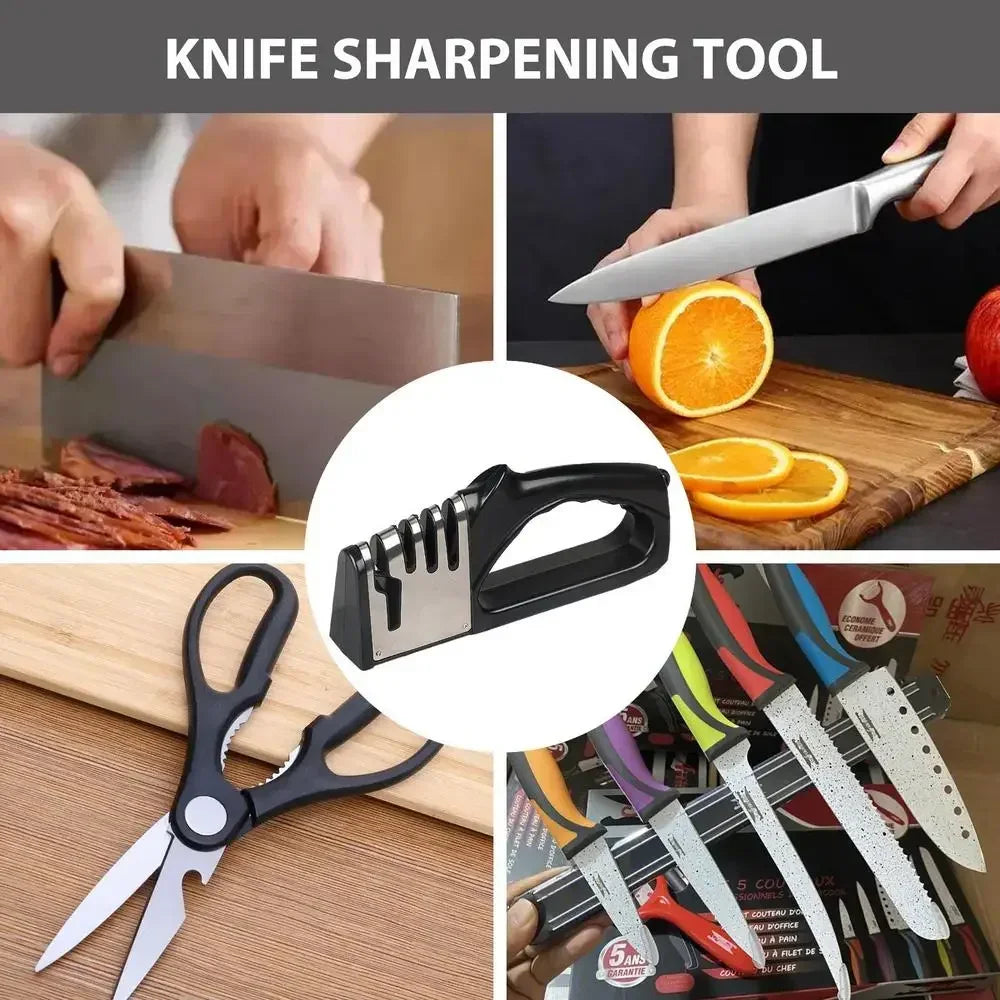 Afilador de Cuchillos de Cocina de 4 Segmentos Multifuncional Portátil con Base Antideslizante Afilador de Cuchillos para Gadgets y Accesorios de Cocina Domésticos
