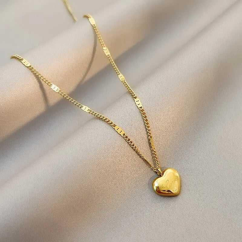 1Pcs Gold-Color Necklace Ms Fashion Peach Heart Engraved Love Collarbone Chain Holiday Gifts