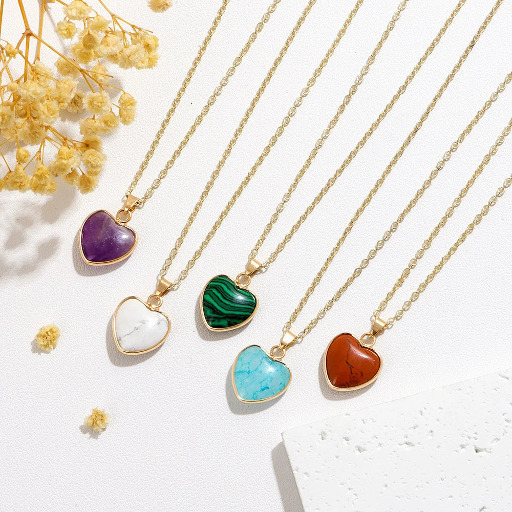 1pc Heart Shaped Pendant Natural Tiger's Eye Quartz Gem Necklace Reiki Healing Accessories Valentine's Day Gift For Woman