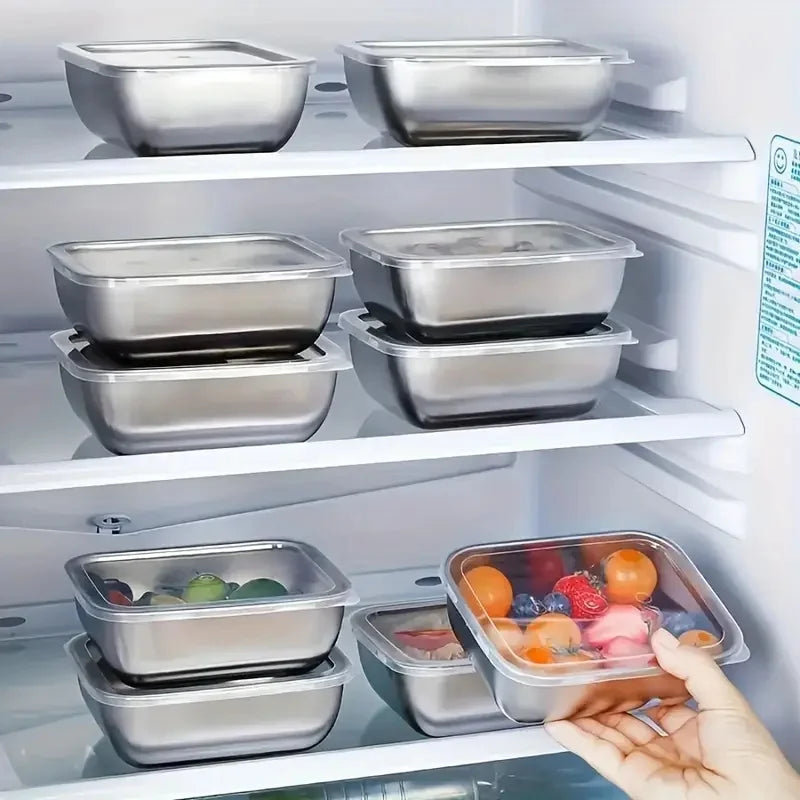 5 recipientes apilables de acero inoxidable para preparación de alimentos para refrigerador y almuerzo, ideales para preparación de comidas, viajes y almacenamiento en cocina