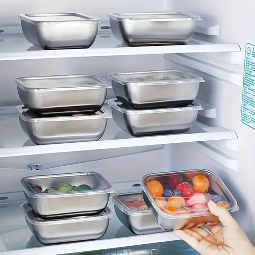5 recipientes apilables de acero inoxidable para preparación de alimentos para refrigerador y almuerzo, ideales para preparación de comidas, viajes y almacenamiento en cocina