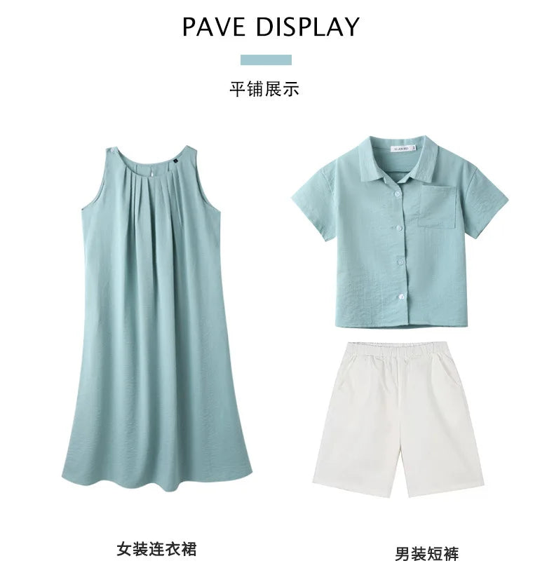Vacation Family Matching Couple Outfit Dad Son Beach Shirts Mom Daughter Loose Dress Korean Parent-child Sister Brother Clothes