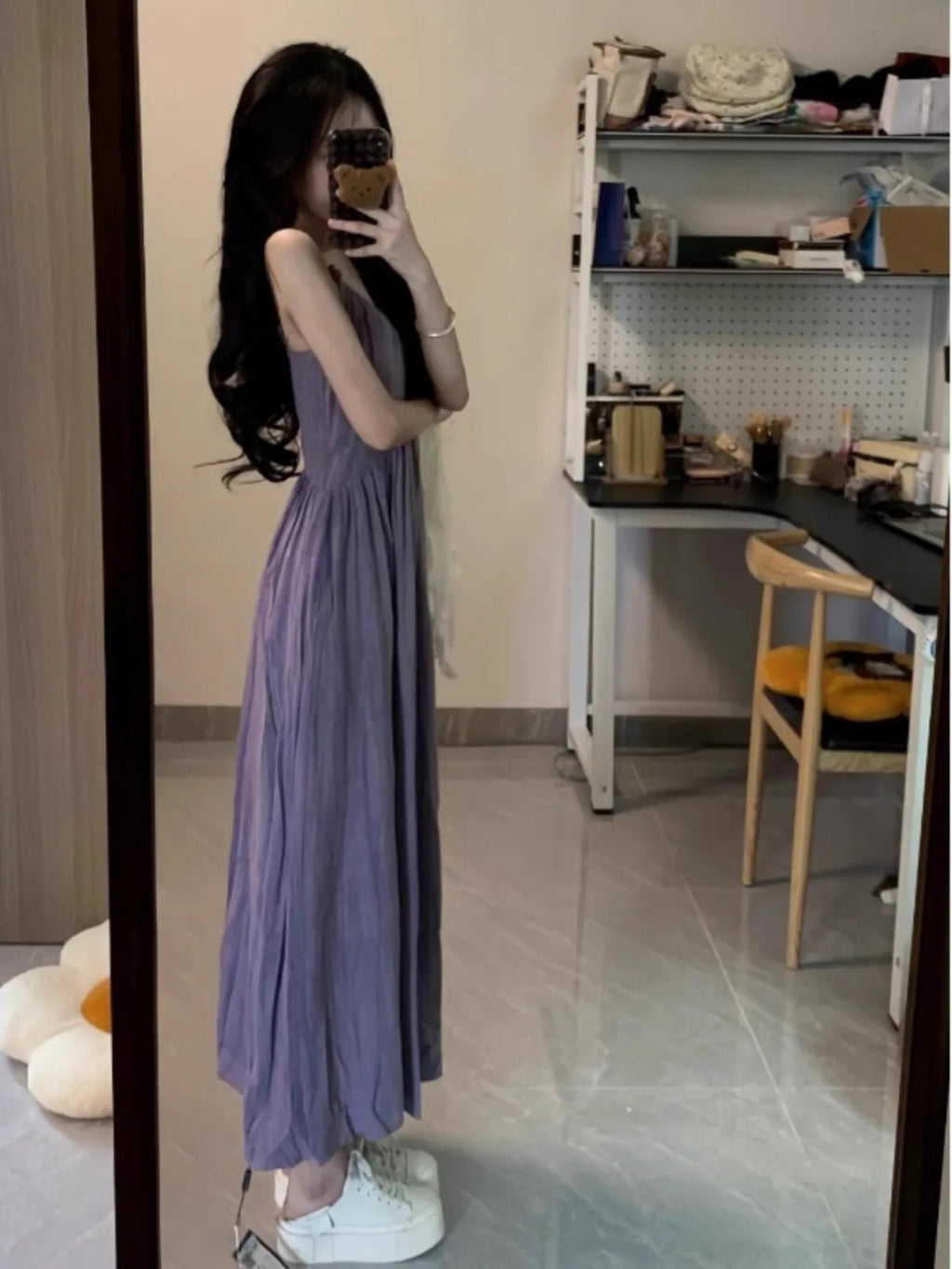 Dopamine Beautiful Purple Strap Dress Women Summer 520 Date Island Vacation Waist Cinch Beach Skirt A-Line Long Dress V-Neck ...