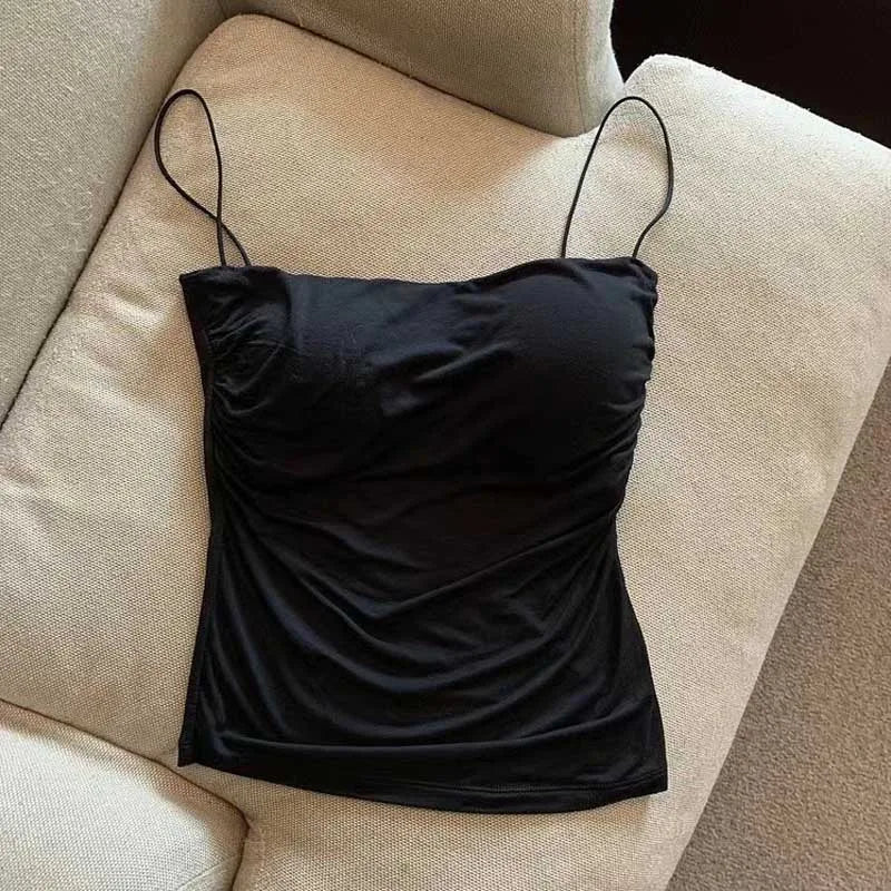 Built In Bra Camisole Tank Top For Women With Medium Stretch Cropped Sleeveless Vest