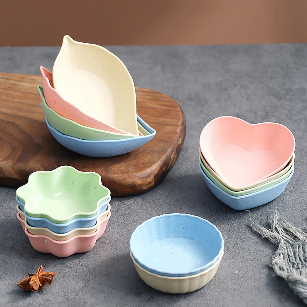 6PCS Wheat Straw Seasoning Dish Household Kitchen Creative Dipping Snack Dish Plastic Small Plate Tableware