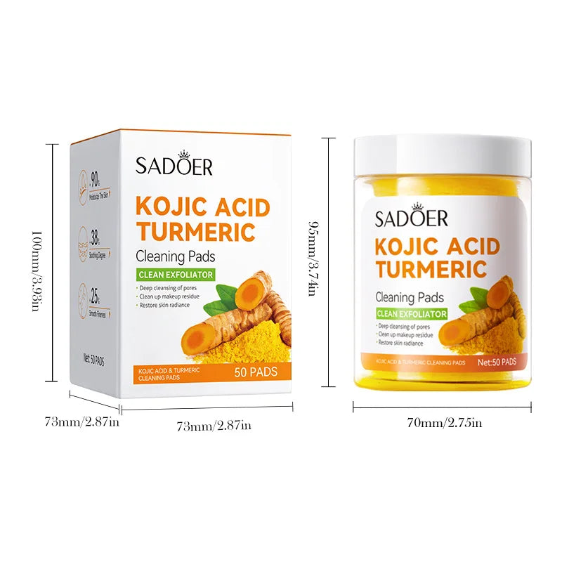 50 Pads/1 Box Kojic Acid Turmeric Cleansing Pads, Moisturizing Deep Cleansing