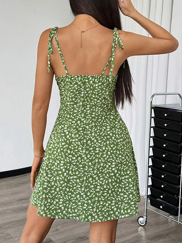 Women's Summer Floral Spaghetti Strap Beach Short Dress Sweet A-Line Mini Dress   Loose   Slimming Casual Skirt