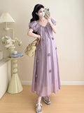2026 Spring Maternity Floral Clothes Summer Loose Fit Pregnant Woman Chiffon Dress Shoulderless Beach Holiday Dresses