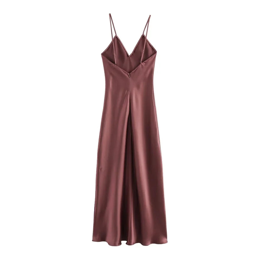 New Elegant women's fashion silk satin texture MIDI dress sexy backless party slip dress