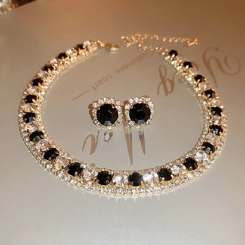 Women'S'S Rhinestone Decorated Necklace & Earringstrendy Jewelry Set Fashionable Accessories For & Daily Clothing Decor