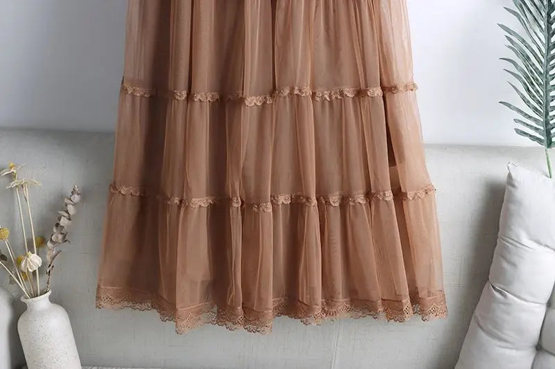 Sweet Lace A-Line Half Skirt Women's Spring Summer New Style Elastic Waist Slimming Cake Skirt High Waist Polyester Fiber