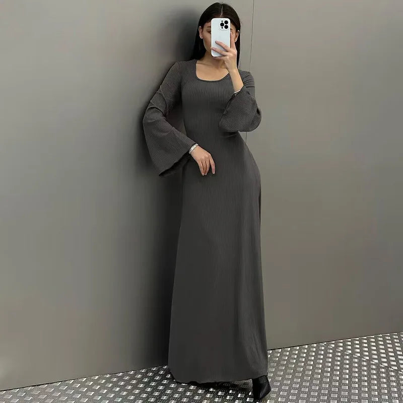 Women's Flare Sleeve Maxi Dress – Slim Fit Lace-Up Floor-Length Gown