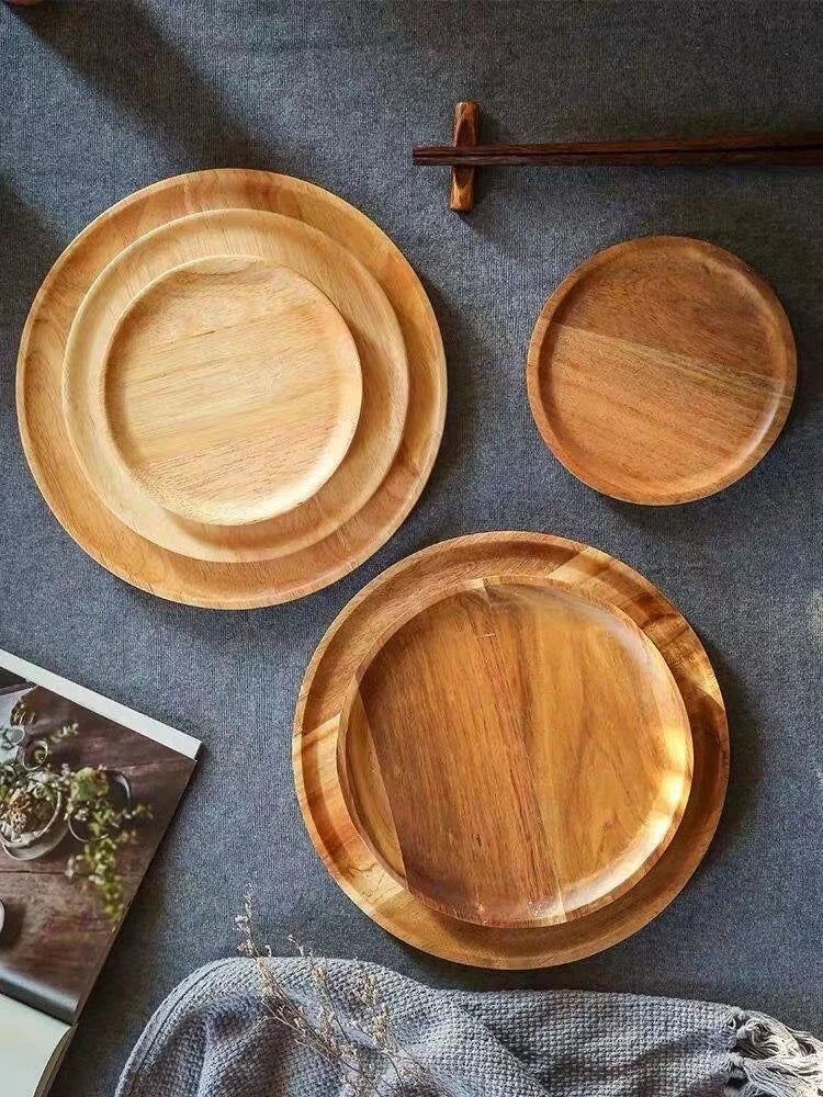 2026 New 15/20/25cm DIY Thinking Wooden Plate Round Tea Wooden Dining Plate Snack Bread Dried Fruit Plate