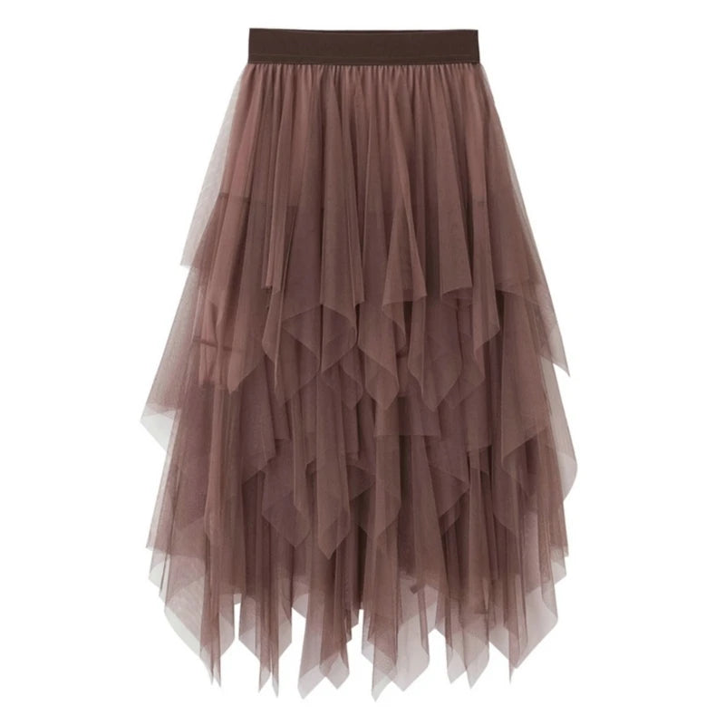 Solid Color A-Line Tulle Skirts for Women Girls Mesh Layered Skirt Summer High Elastic Waist Party Skirt Beach Club Fairy Skirts