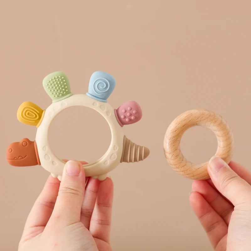 BPA-Free Baby Dinosaur Silicone Teether Sensory Toy Easy to Grip Infant Care Food Grade Baby Toy Newborn Gift Babies Accessory