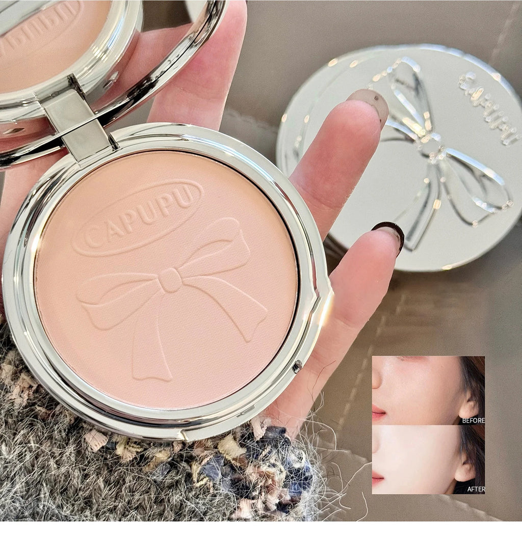 Bowknot Pressed Powder Transparent White Matte Brighten Concealer Long-lasting Oil Control Face Makeup Smooth Setting Powder