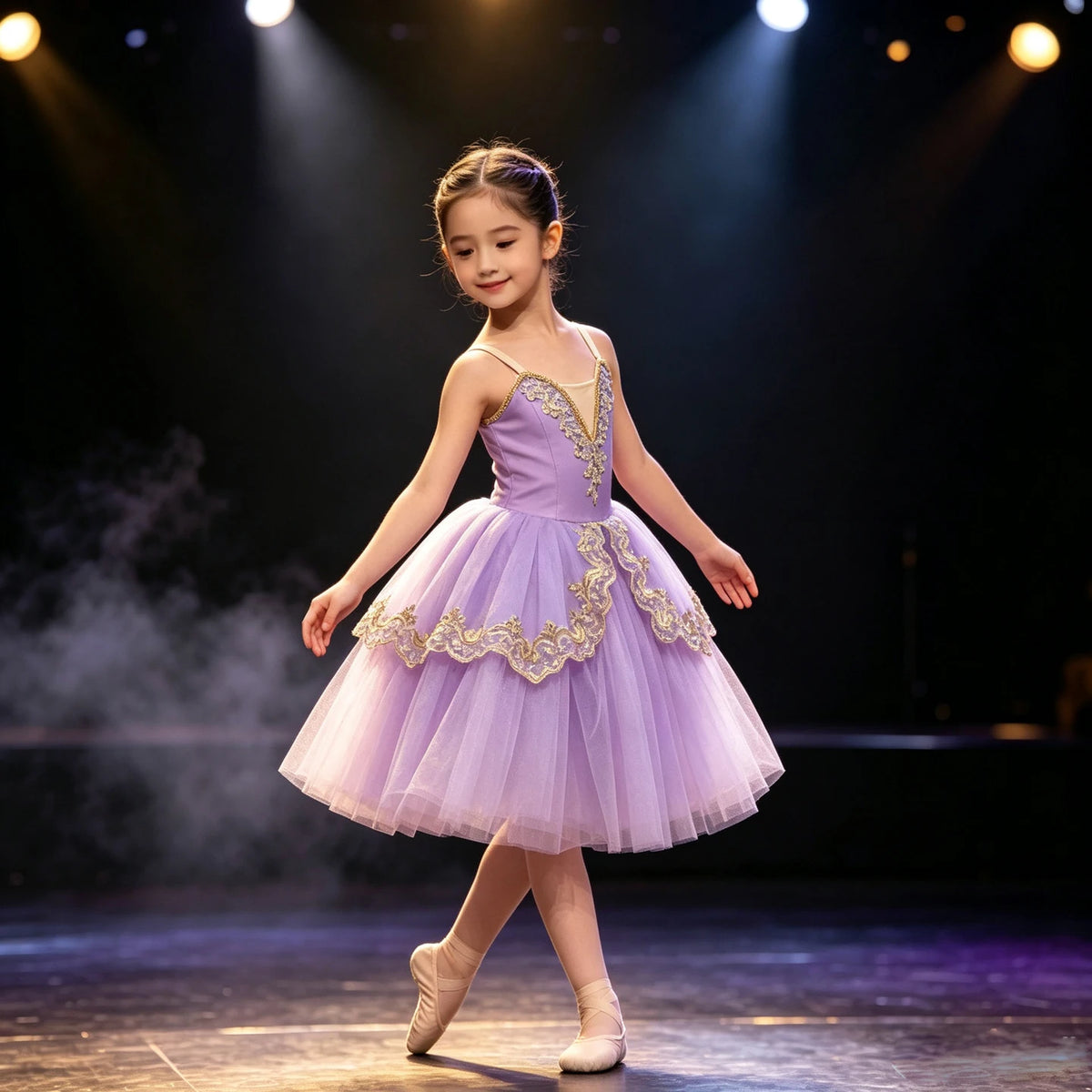 Adults Children Embroidery Gauze Lyrical Contemporary Dance Costume Group Party Stage Tutu Adult Kids Competition Dance Clothes
