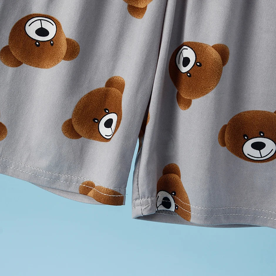 Children's Bear Print 2-Piece Short Sleeve Shorts Set - Unisex