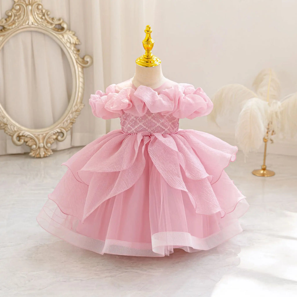 HETISO New Kids Girl Princess Dress Baby First Communion Ceremony Wedding Party Ball Gown Sequined Layered Tutu Clothes