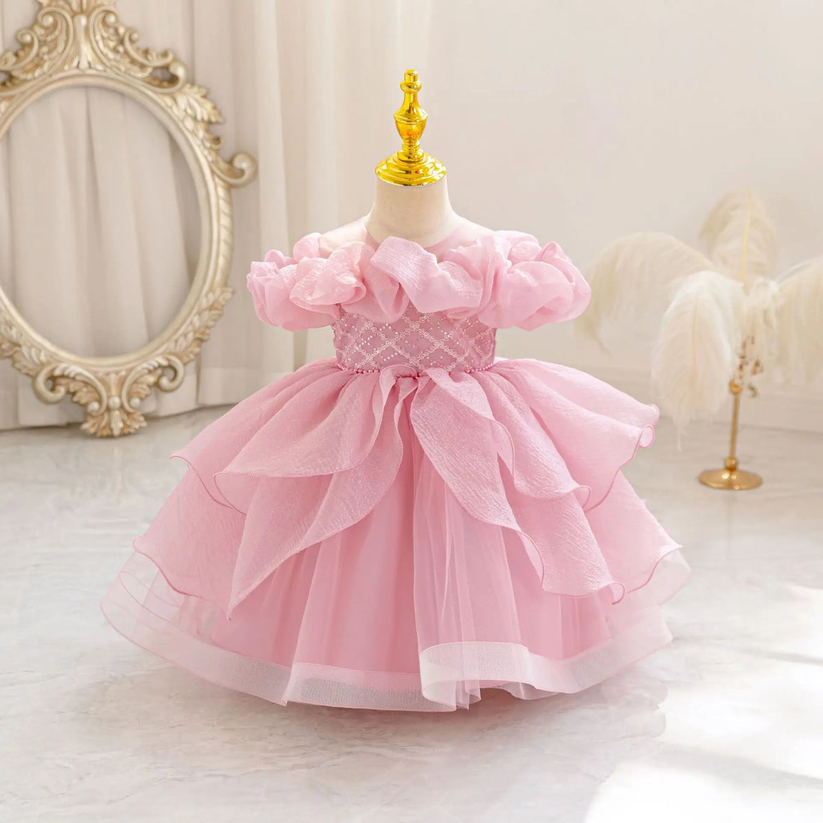 HETISO New Kids Girl Princess Dress Baby First Communion Ceremony Wedding Party Ball Gown Sequined Layered Tutu Clothes