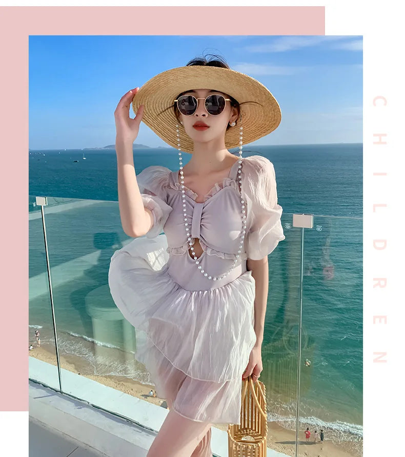 Parent-child Swimsuit Cute Puffed Sleeve Princess Dress One-piece Dress Style Parent-child Swimsuit