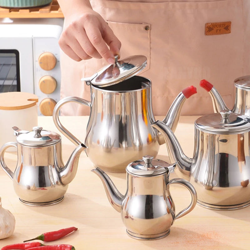 1Pcs Household Stainless Steel Oil Pot with Filter Oil Filter Pot Cooking Household Leak Proof Oil Pouring Seasoning Bottle Tool